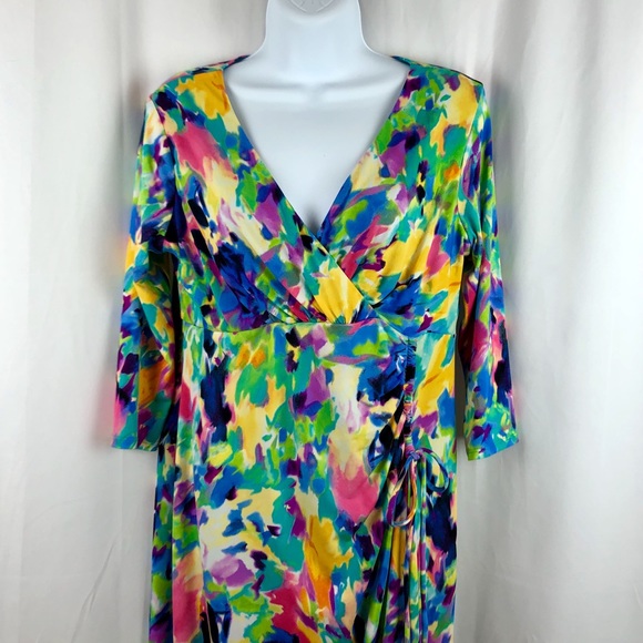 London Times Long Sleeve Geo Print Faux Wrap Dress main image 0